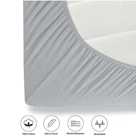 Oxford Homeware King Size Fitted Sheets – 30 Cm Deep Pocket Jersey Fitted Sheet Silver, 100% Organic Cotton Soft Breathable Easy Care Bed Sheets – Shrinkage and Fade Resistance (152x200)