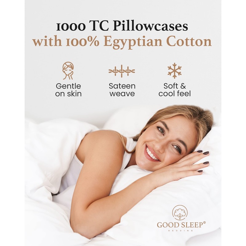Good Sleep Bedding 1000 Thread Count 100% Egyptian Pillow Cases,