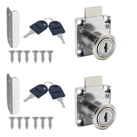 Pack of 2 Cabinet Lock with Keys, 22 mm Furniture Lock, Cam Lock, Stainless Steel Locker Lock with Key, for Drawers and Cabinets