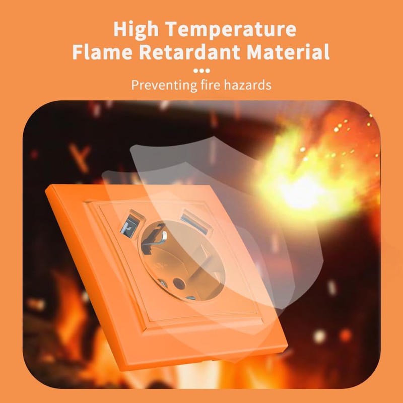 Wall Socket with USB Flush-Mounted Plug, 2 USB Sockets, Wall