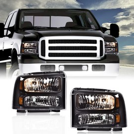 DOTCOM Headlights Assembly Compatible with 99-04 Ford F250 F350 F450 F550 Super Duty/00-04 Excursion Headlamp, Clear lens Black Housing Amber Reflector(Professional installation and drilling required)