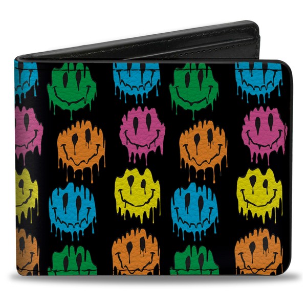 Buckle-Down Wallet, Bifold, Smiley Faces Melted Mini Repeat Black Multi