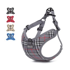 Elevant Dog Harness Adjustable, Step-in Reflective Breathable Harness, Soft Padded Lightweight Vest Harness with Front Clip Escape Proof Easy Control for Outdoor Walking Training (L, Grey Plaid)