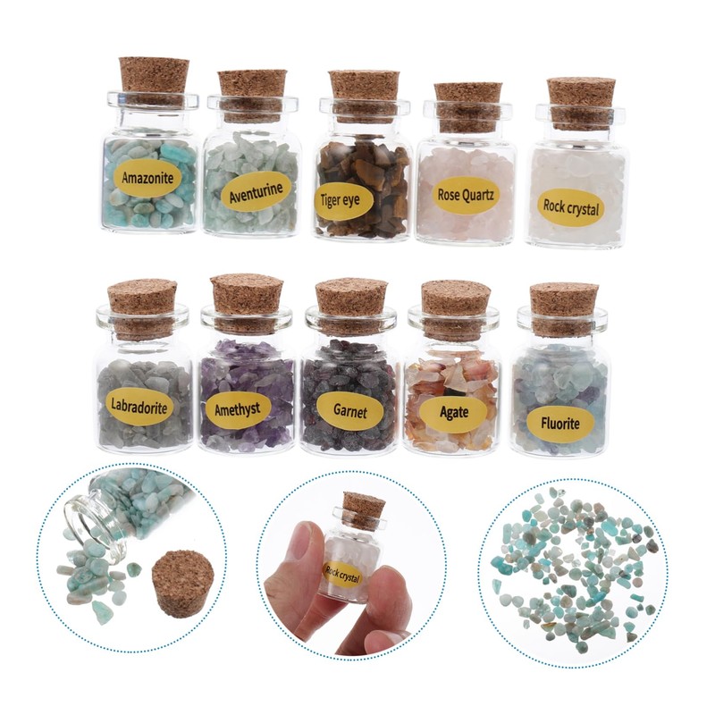 iplusmile Educational Stone Specimen Flask Collection 10pc Crystal Gemstone Wishing