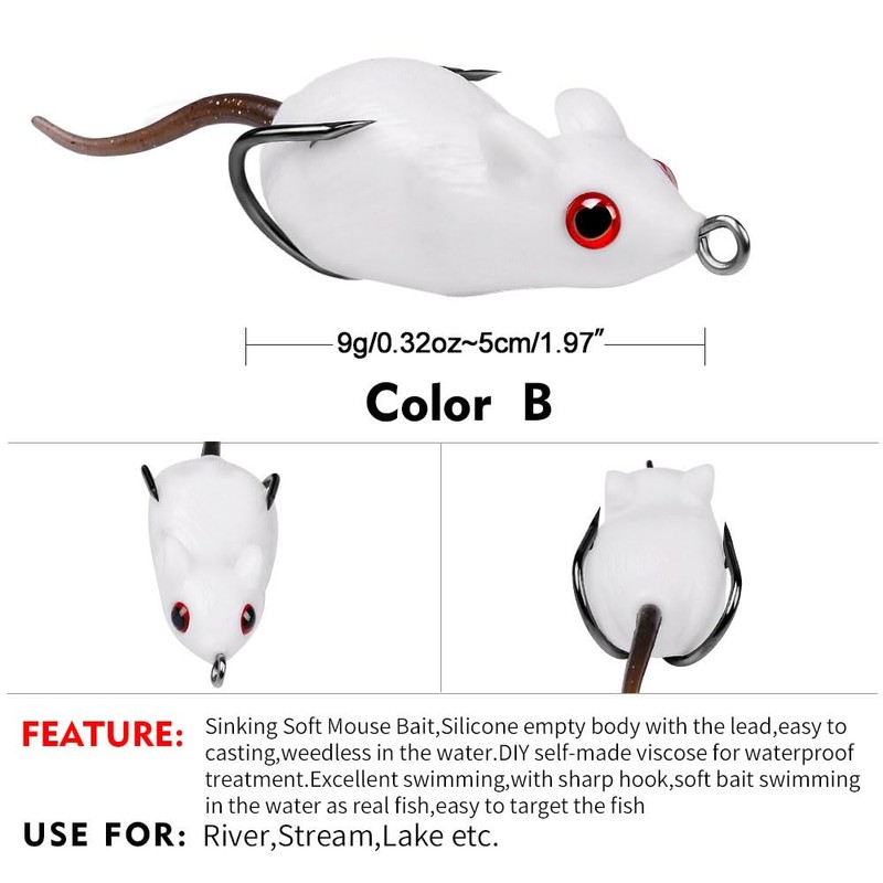 Cuoyuqie 5pcs Lifelike Rat Lure Mouse Sinking Fishing Lure Bass