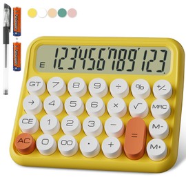 DECKLIT Mechanical Calculator 12 Digit, 5-Inch LCD Display, Battery Desk Calculator With Big Buttons, 15 Tilt Screen for Office and Kids (Yellow)