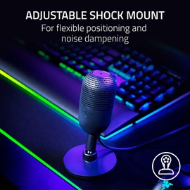 Razer Razer Seiren V3 Mini USB Microphone: Condenser Mic - Supercardioid Pickup Pattern - Tap-to-Mute Sensor with LED Indicator - Shock Absorber - Ultra Compact - PC, Discord, OBS Studio, XSplit - Black