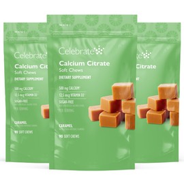 Celebrate Vitamins Bariatric 500mg Calcium Citrate Soft Chews with 500 IU Vitamin D3 – Essential for Gastric Bypass Patients & Bone Health - Sugar & Gluten Free, Caramel (270 Chews)