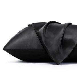 Bedsure Satin Pillow Cases Queen Size 2 Pack - Similar to Silk Pillow Cases with Zipper Closure, Silky Pillowcase Covers for Hair and Skin, Gifts for Women Men, Black, 20x30 Inches