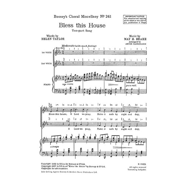Bless this House: No. 241. women's choir (SA) and piano.