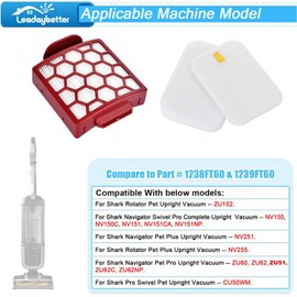 Leadaybetter Filter Replacement for Shark Zero-M Self-Cleaning Brushroll Pet Pro ZU102 ZU60 ZU62 ZU62C, Rotator NV255 Vacuum, Navigator Pet Plus NV150 NV151 NV251, Part # 1238FT60 & 1239FT60