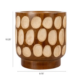 Creative Co-Op Hand-Carved Wood Planter with Dots, Walnut