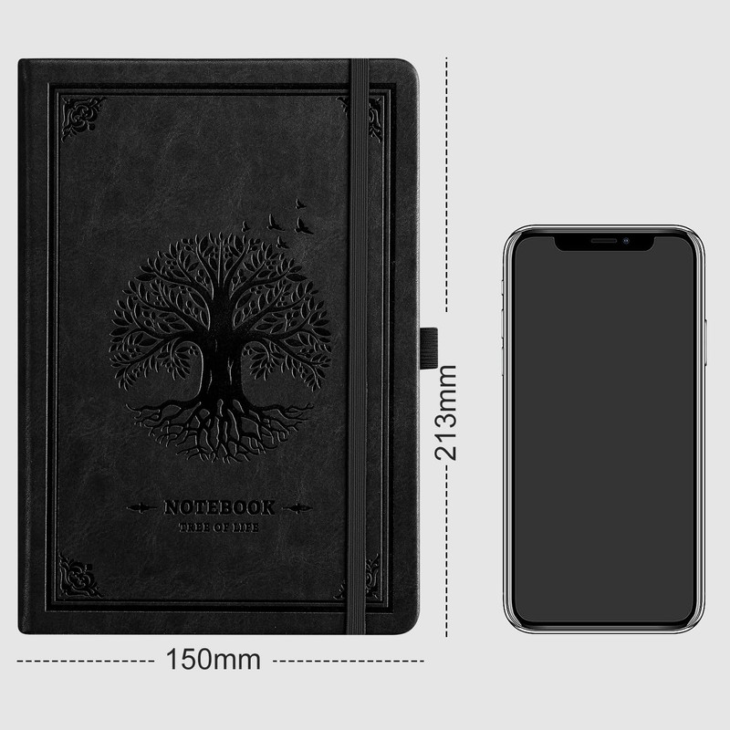 RETTACY A5 Blank Notebook, Leather Hardcover, Thick Notebook, 320 Pages,