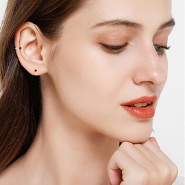 3mm Small Huggie Half Hoop Earrings for Women Men Girls Hypoallergenic Minimalist Tiny Cartilage Stud Earrings with Ball Screw Back Dainty 14k Gold Plated Colored CZ Earrings Gifts(red,Silver)