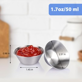 HOMEE 24 Pack Stainless Steel Sauce Cups, 1.7oz/50ml Reusable Round Condiment Cups, Dipping Sauce Cup, Stackable Individual Metal Portion Cups, Sauce Containers for Home Party Kitchen Restaurant