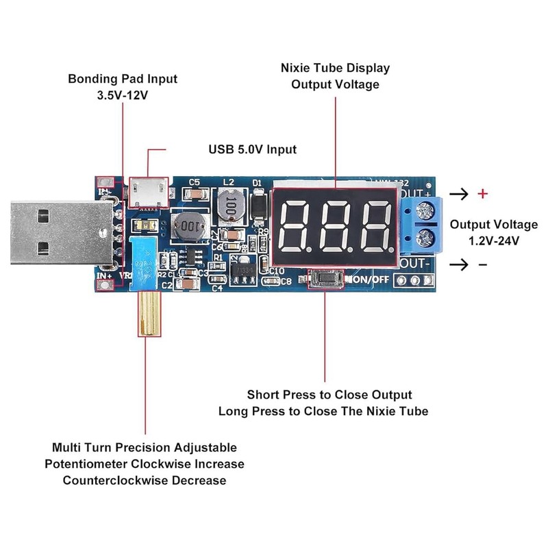 Pojedehy 6Pcs USB Buck Boost Converter Kit 3.5V-12V to 1.2V-24V