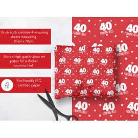 40th Birthday Gift Wrapping Paper For Men & Women 40 Birthday Accessories 4 Sheets