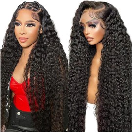 Ablvari 34 Inch 13x6 Lace Front Wigs Human Hair 13x6 Deep Wave HD Lace Frontal Wigs Human Hair Pre Plucked with Baby Hair 180% Density Curly Human Hair Wig for Women