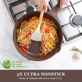 SENSARTE Nonstick Deep Frying Pan Skillet, 12-inch Saute Pan with Lid, Stay-Cool Handle, Chef Pan Healthy Cookware Cooking Pan with Cover, Induction Compatible, PFOA Free (Toffee Brown)