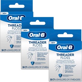 Oral-B Threader Floss 30 Count: 6 Envelopes of 5 Threaders (Pack of 3)