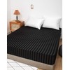 DuShow Satin Fitted Sheet King Black,Stripe Silky Deep Pocket(35cm) Satin