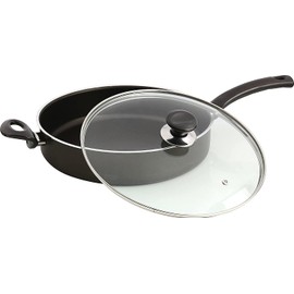 YBM HOME 11.5 Inch Saute Pan with Lid and Two Handles, Teflon Classic Nonstick Frying Skillet Cookware for Simmering, Sautéing, and Braising, Black