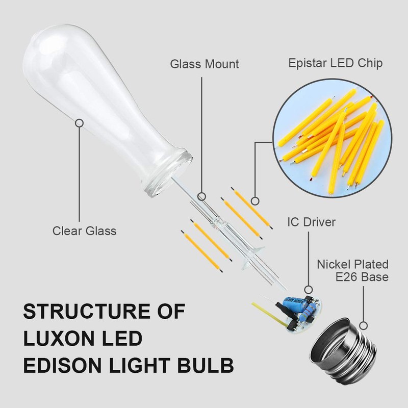 LUXON LED Edison Bulb Dimmable Vintage Style Light Bulbs 6W