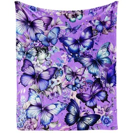 CaomeiWu Butterfly Throw Blanket, 50" x 40" Flannel Cute Butterflies Themed Stuffed Animal Purple Throw, Soft Nap Throw Blanket for Home, Office for Boys Girls Women Butterfly Lovers Gifts