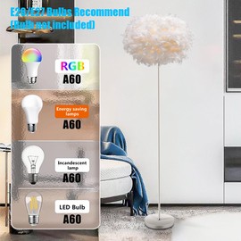 55INCH Height Floor Lamp, Firebird Feathers Floor Lamp with White Feather Shade,Standing Light for Bedroom,Dining Room,Living Room,Study,Studio,Kid's room,Girl's room,Apartment(Excluding E27 Bulb)