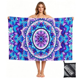 yayafunfun Large Quick Dry Microfibre Beach Towels for Adults, 160X90cm Mandala Bath Towel Travel Towels with Pocket, Lightweight Beach Towel for Women Men Sun Lounger Travel Swim Holiday Sports