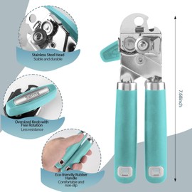 Safring Can Opener Manual, Heavy Duty Handheld Strong Can Opener with Soft Touch Handle, Sharp Blade Smooth Edge, Can Openers with Multifunctional Bottle Opener, Aqua Sky