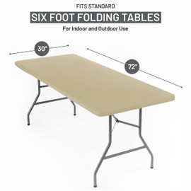 Shamrock Home Polyester 6ft Fitted Tablecloth Elastic Rectangle Table Cover, Table Cloth, Fitted Table Covers for 6 Foot Tables, Picnic Table Cover Indoor Outdoor, Washable 72x30 inch, Cream