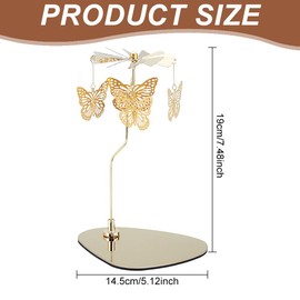 DELORIGIN Spinning Candle Holder with Tray Butterfly Gold Carousel Candle Spinner Windmill Metal Rotating Tea Light Candle Holder Candlestick Ornament for Table Centerpiece Home Party Wedding Decor