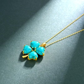 Genuine Turquoise Necklace 925 Sterling Silver Four Leaf Clover Necklace Western Real Turquoise Jewelry for Women St Patricks Day Gifts