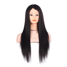 PUBAMALL Cabeza de maniquí larga de fibra sintética, Para el entrenamiento de peluquería (Negro)