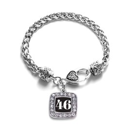 Inspired Silver - Sport Number 46 - Silver Braided Bracelet for Women - Square Charm Bracelet Jewelry Gift with Cubic Zirconia - Women's Charm Bracelet with Lobster Claw Clasp