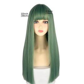 URCGTSA 22 Inches long Hair Wig for Women Green Synthetic Hair Natural Long Straight Wig With Bangs Party Cosplay Wig for Girl (Malachite Green)