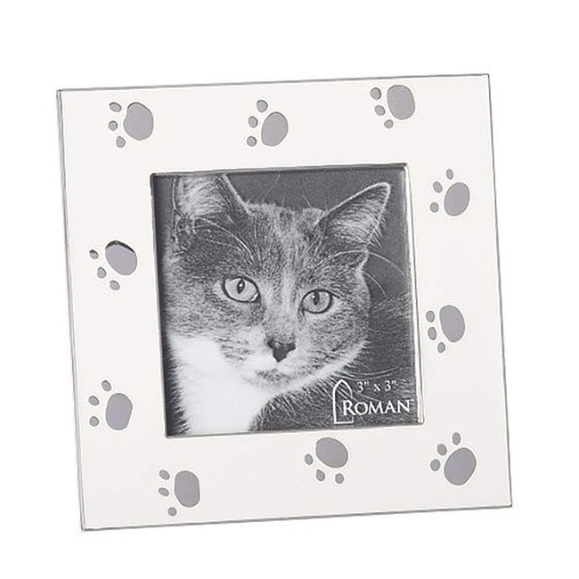 Cat Paw Prints Bright Polished Silver Tone Finish 4.5 x 4.5 Zinc Photo Frame