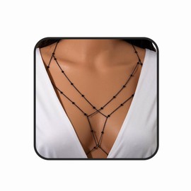Jerany Bead Body Chains Layered Body Belly Chain Bra Bikini Chest Chain Nightclub Body Jewelry for Women (Black)