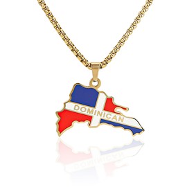 MINANH Dominican Republic Necklace: Cadenas para Hombre con Dije, Republica Dominicana Souvenirs Chain for Women Men, Stainless Steel Pendant, Fashion Unisex Jewelry, Country's Map Enamel (Gold)