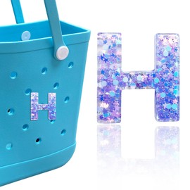 HLUWA Letter Charms for Bogg and Simply Southern Bags - Purple Star Sequin Alphabet Lettering Accessories, Insert Decorative Charms for Handbag Beach Tote (H)