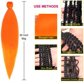 Leeven Orange Yellow Braiding Hair Pre Stretched Ombre Jumbo Braiding Hair Extensions 26 Inch High Temperature Synthetic Fiber Hair Extension for Box