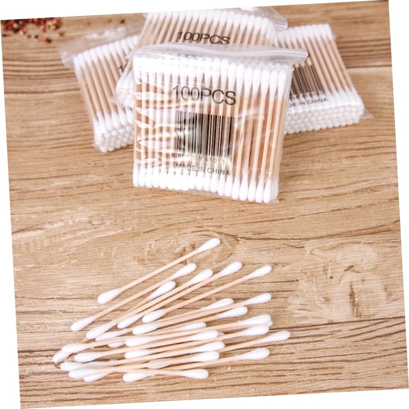 Baluue 100pcs Cotton Stick Swab Cotton Swabs White Wooden