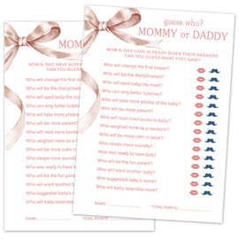 TRKAE Guess Who Mommy or Daddy - Baby Shower Game Set, 30 Pink Bow Baby Shower Game Cards, Game Cards for Baby Announcement Gender Reveal, Baby Shower Party & Activities Supplies -P08