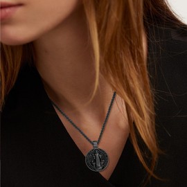 Oaldilee Saint Benedict Medal Necklace, Stainless Steel St Benedict Pendant Jewelry for Men Religious Catholic Amulet Gifts