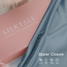 SILKTALE 19 Momme 100% Mulberry Silk Pillowcase for Hair and Skin with Zip, 1 Piece, Dusty Blue, 50 x 70 cm