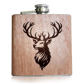 Wooden Hip Flask with Deer Engraving Accessories Hunting Hip Flask Hunter Gifts for Men Engraved with Deer