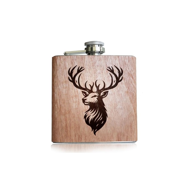 Wooden Hip Flask with Deer Engraving Accessories Hunting Hip Flask