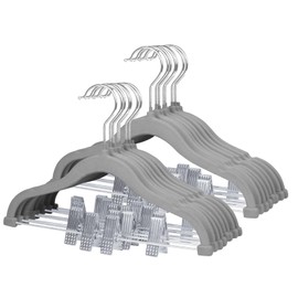 MangoKit Baby Clothes Hangers with Movable Clips 16 Pack,11.8 Inch Kids Velvet Hangers Non-Slip, Swivel Hook,Space-Saving Children's Coat Hangers for Skirts,Pants,Dresses,Jackets(Grey)