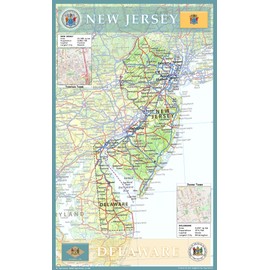 Tiger Moon New Jersey and Delaware Map - 14.3 x 23.3 Inches, Full Color, Laminated